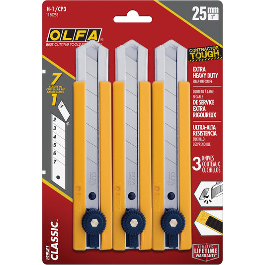 H-1 Classic Extra Heavy-Duty Utility Knife with Rubber Grip Inset, 25 mm
