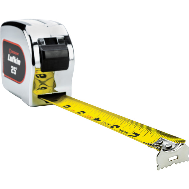 Legacy Chrome Case Yellow Clad Tape Measure, 1" x 16'/5 m, Imperial & Metric Graduations