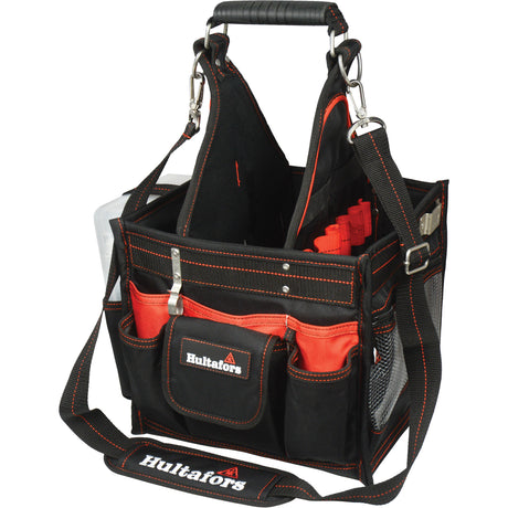 11" Electrical/Maintenance Tool Carrier with Parts Tray, Ballistic Polyester, Black/Orange