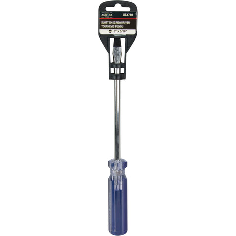 Blue Transparent Striped Slotted Screwdriver, 5/16" Tip, Round, Plastic Handle