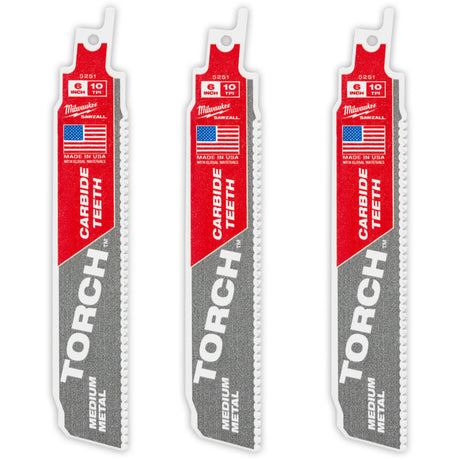 TORCH™ 3-Pack with Carbide Teeth for Medium Metal, Carbide, 10 TPI, 6" L x 1" W