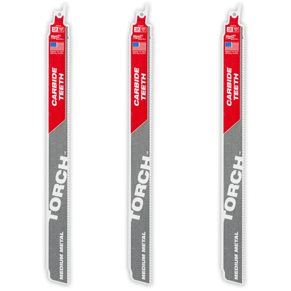 TORCH™ 3-Pack with Carbide Teeth for Medium Metal, Carbide, 10 TPI, 12" L x 1" W