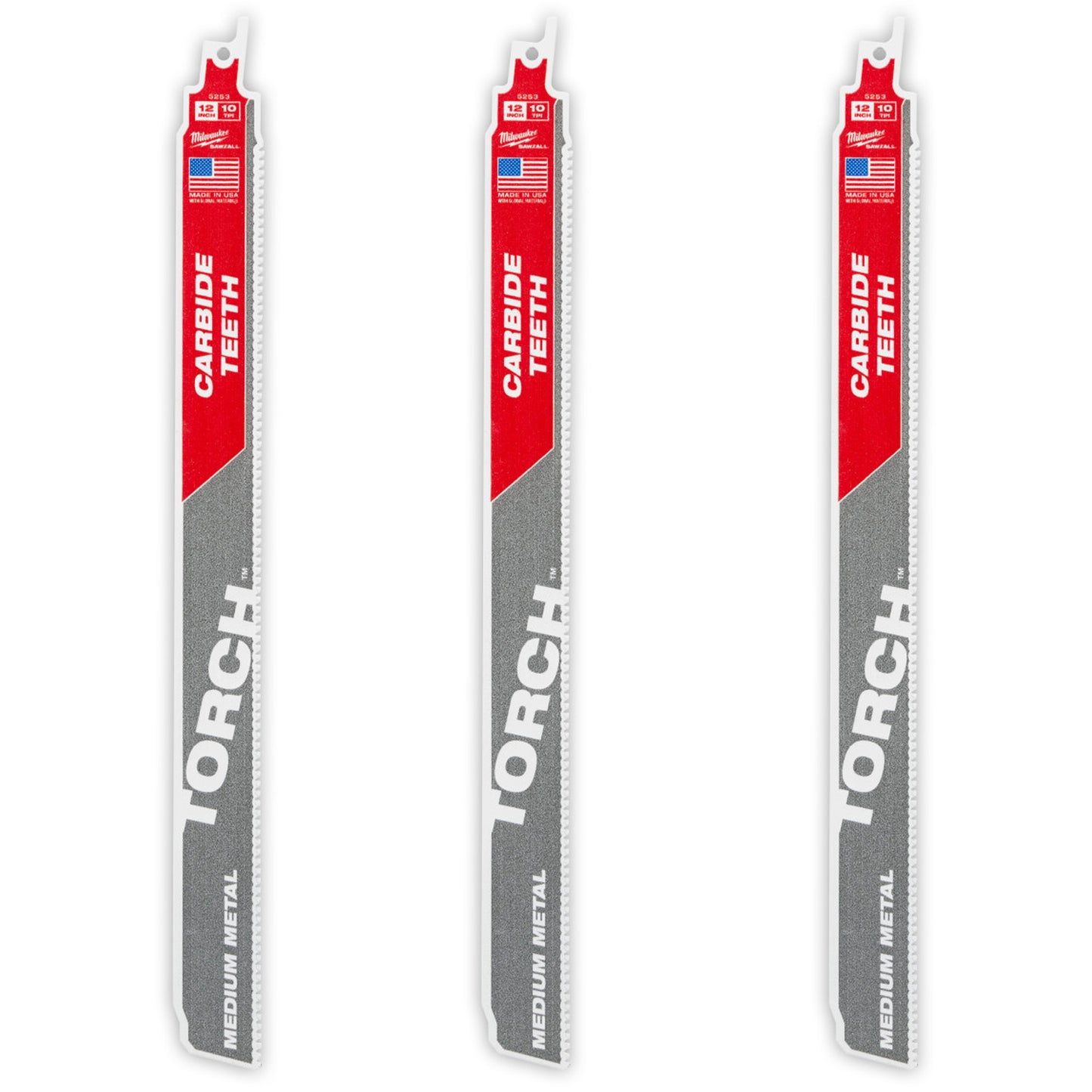 TORCH™ 3-Pack with Carbide Teeth for Medium Metal, Carbide, 10 TPI, 12" L x 1" W