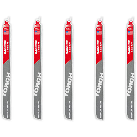 TORCH™ 5-Pack with Carbide Teeth for Medium Metal, Carbide, 10 TPI, 12" L x 1" W