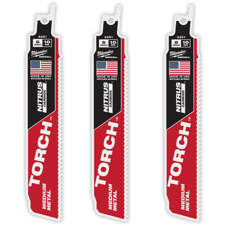 TORCH™ 3-Pack with NITRUS CARBIDE™ Teeth for Medium Metal, Carbide, 10 TPI, 6" L x 1" W