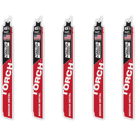 TORCH™ 5-Pack with NITRUS CARBIDE™ Teeth for Medium Metal, Carbide, 10 TPI, 9" L x 1" W
