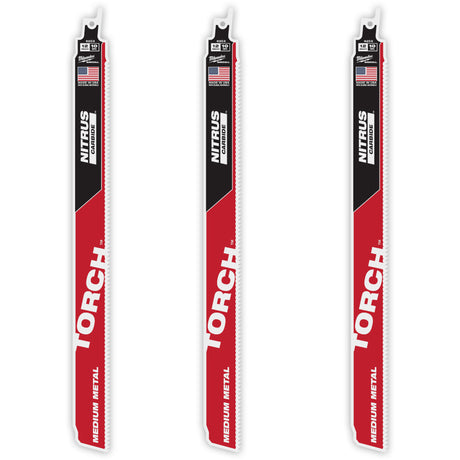 TORCH™ 3-Pack with NITRUS CARBIDE™ Teeth for Medium Metal, Carbide, 10 TPI, 12" L x 1" W