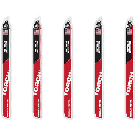 TORCH™ 5-Pack with NITRUS CARBIDE™ Teeth for Medium Metal, Carbide, 10 TPI, 12" L x 1" W