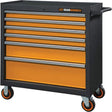 GSX Series Rolling Tool Cabinet, 6 Drawers, 36" W x 18-1/5" D x 37-2/5" H, Black/Orange
