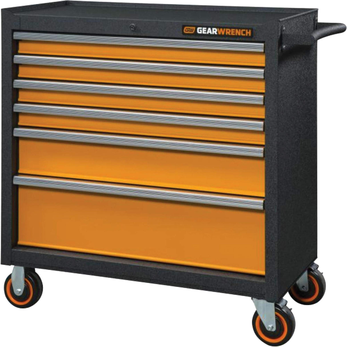 GSX Series Rolling Tool Cabinet, 6 Drawers, 36" W x 18-1/5" D x 37-2/5" H, Black/Orange