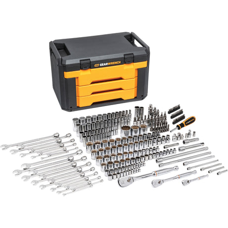 12-Point Mechanics Tool Set in 3 Drawer Storage Box, 243 Pieces