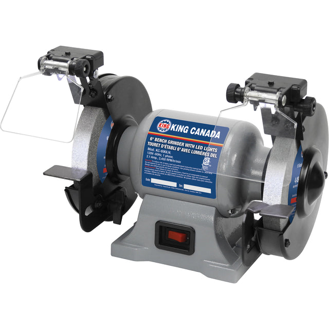 Bench Grinder with LED Lights, 6" Wheel Diameter, 3450 RPM