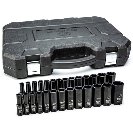 6-Point SAE/Metric Socket Set, 27 Pcs, Impact, 1/2" Drive Size, Deep