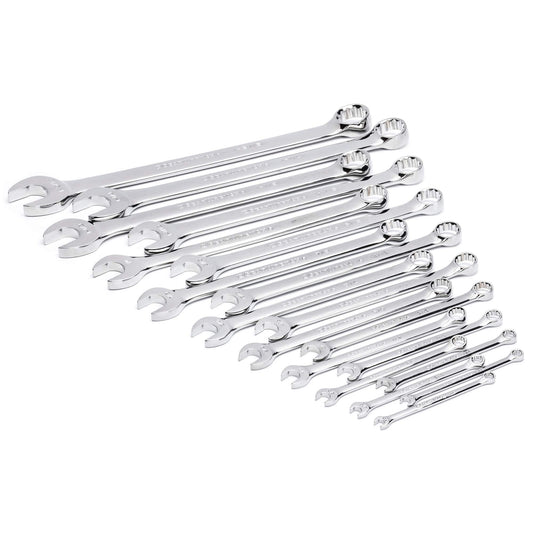12-Point Long Pattern Combination SAE Wrench Set in Foam Storage Tray, Open-Ended, 19 Pieces, Imperial