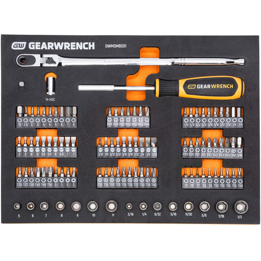 Slim Head Mechanics Tool Set in Foam Storage Tray, 105 Pieces