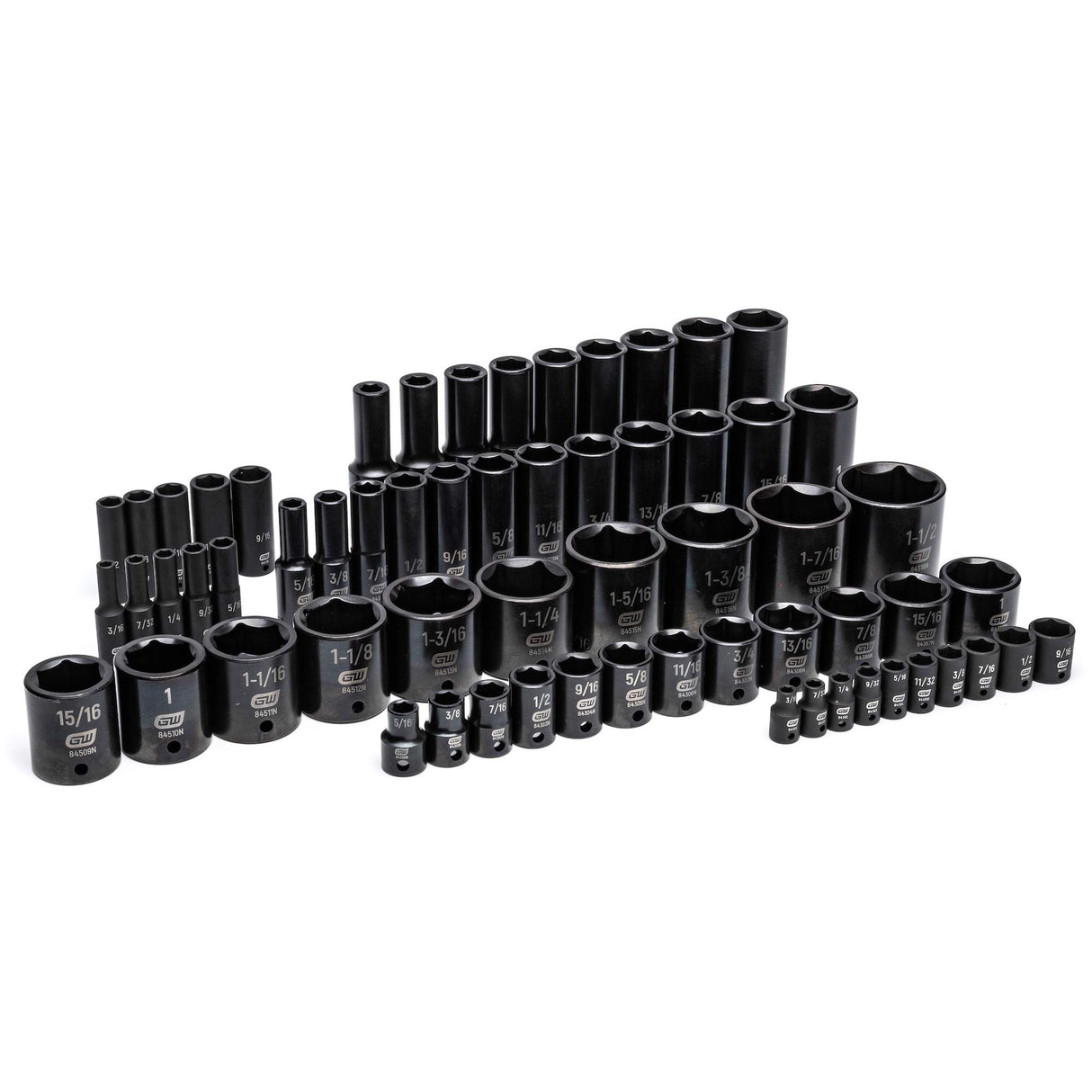 6-Point SAE Impact Socket Set in Foam Storage Tray, 63 Pcs, Impact, Deep