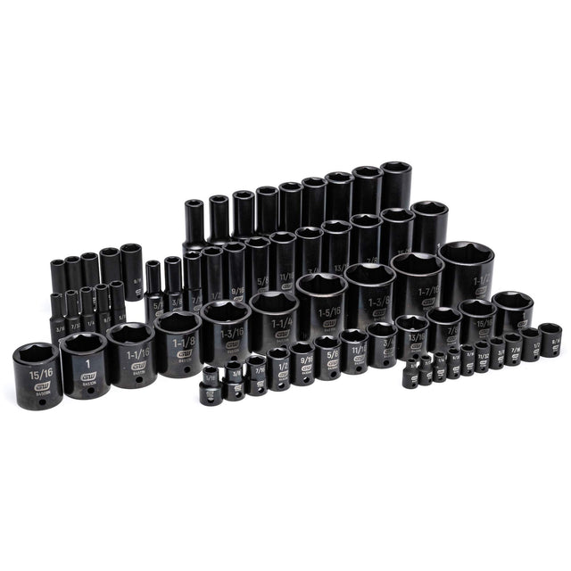 6-Point SAE Impact Socket Set in Foam Storage Tray, 63 Pcs, Impact, Deep