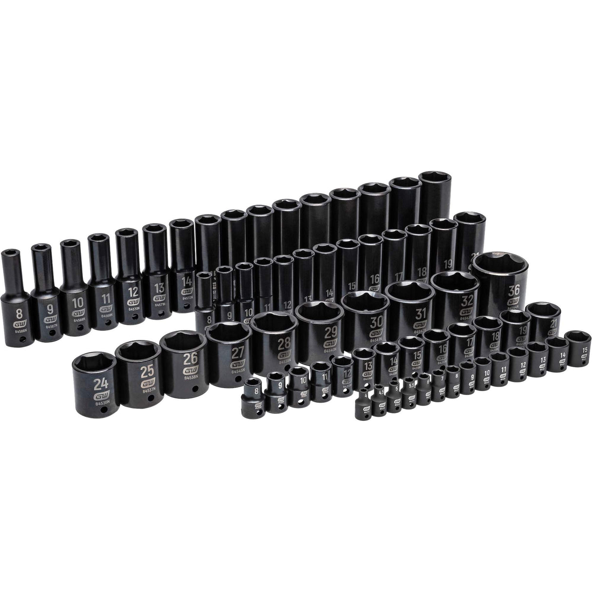 6-Point Metric Impact Socket Set in Foam Storage Tray, 66 Pcs, Impact, Deep