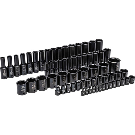 6-Point Metric Impact Socket Set in Foam Storage Tray, 66 Pcs, Impact, Deep