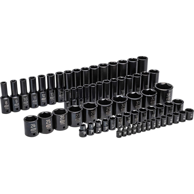 6-Point Metric Impact Socket Set in Foam Storage Tray, 66 Pcs, Impact, Deep
