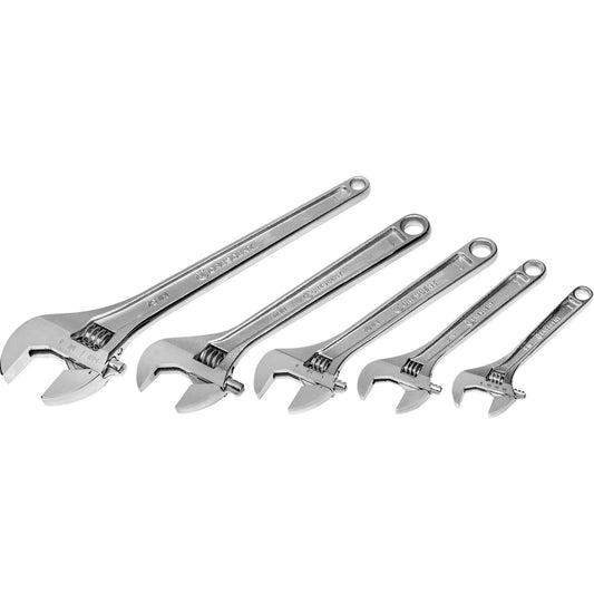 Chrome Wrench Set, Adjustable, 5 Pieces, Imperial and Metric