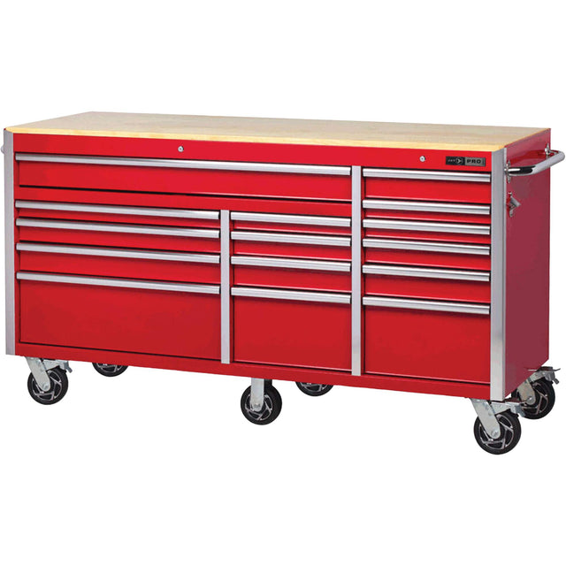PRC7215 Pro Series Roller Cabinet, 15 Drawers, 72" W x 24" D x Red