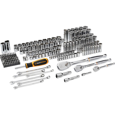 1/4", 3/8”, & 1/2" Drive 90T SAE/MM Mechanics Hand Tool Set, 185 Pieces