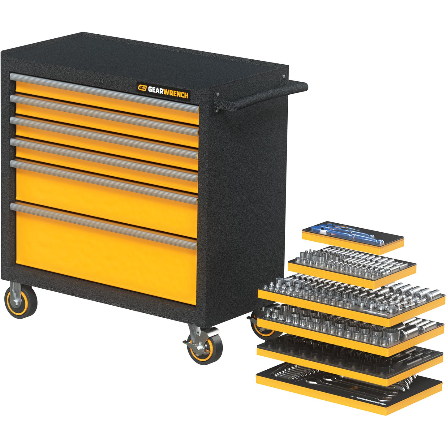 MEGAMOD Metric Mechanics Tool Set in Modular Foam Trays with Rolling Cabinet, 358 Pieces