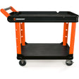 RAILWORKS 2-Shelf Industrial Utility Cart with 5" Hard Casters, 47" L x 24-1/2" W x 34" H, Black/Orange