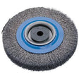 Crimped Wire Bench Wheel Brush, 6" Dia., 0.0118" Fill, 1/2" - 1-1/4" Arbor