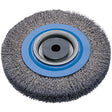 Crimped Wire Bench Wheel Brush, 8" Dia., 0.0118" Fill, 1/2" - 1/4" Arbor
