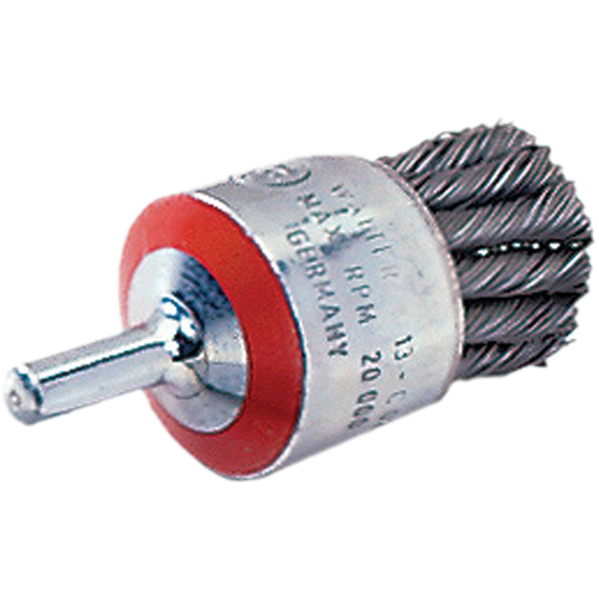 Mounted Knot-Twisted Wire Brush, 1-1/8" Dia., 0.02" Wire Dia., 1/4" Shank