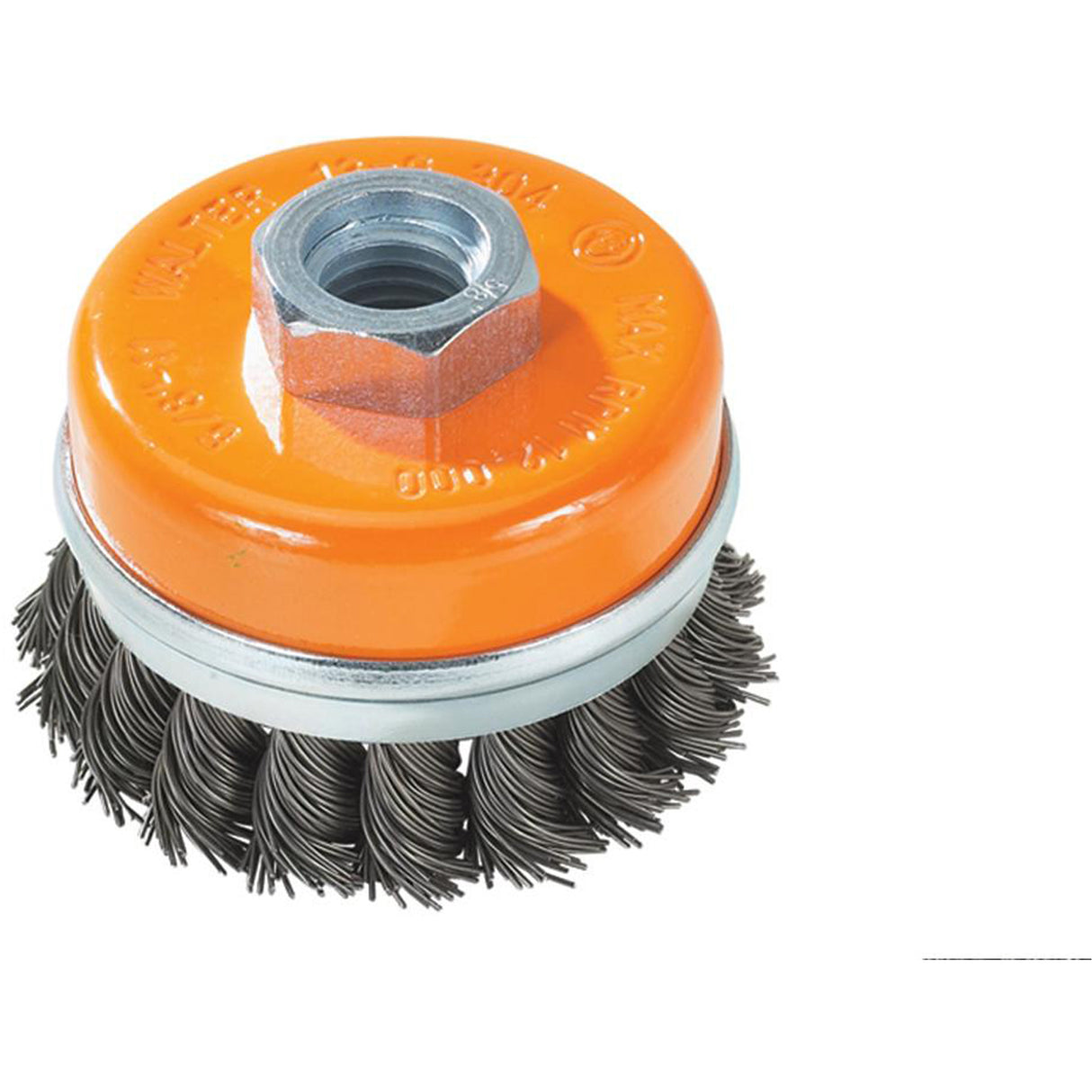 Knot-Twisted Wire Cup Brush with Ring, 4" Dia. x 5/8"-11 Arbor
