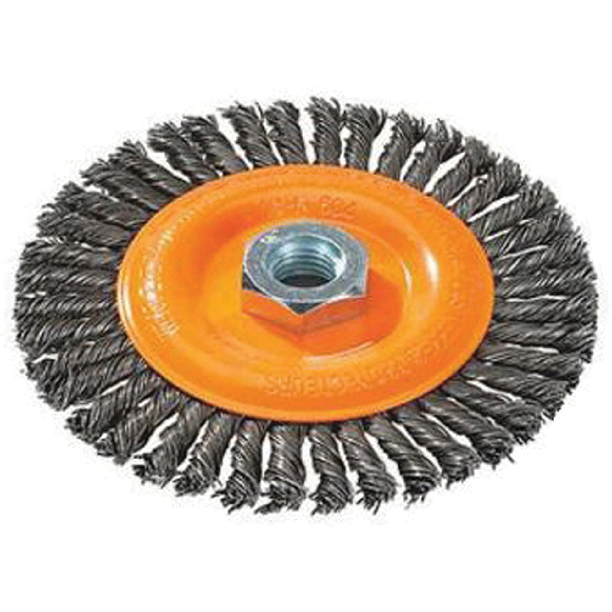 Stringer Bead Knotted Wire Brush, 4" Dia., 0.02" Fill, 5/8"-11 Arbor, Steel