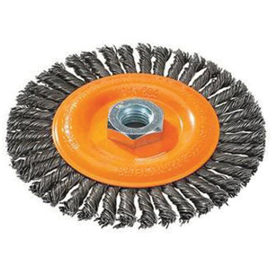 Stringer Bead Knotted Wire Brush, 4" Dia., 0.02" Fill, 5/8"-11 Arbor, Steel