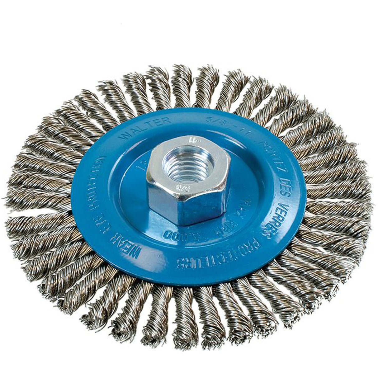Knot-Twisted Stringer Bead Wire Wheel, 5" Dia., 0.02" Fill, 5/8"-11 Arbor, Aluminum/Stainless Steel