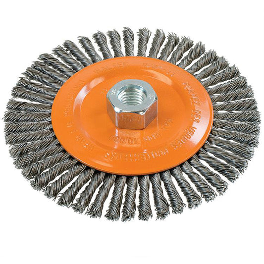 Stringer Bead Knotted Wire Brush, 6" Dia., 0.02" Fill, 5/8"-11 Arbor, Steel