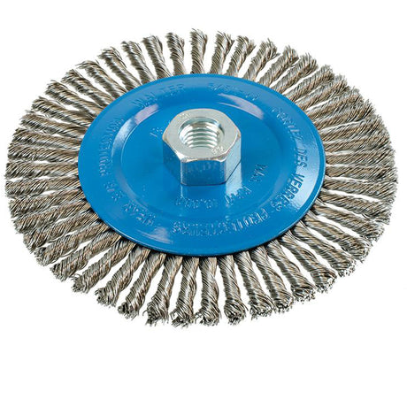 Knot-Twisted Stringer Bead Wire Wheel, 6" Dia., 0.02" Fill, 5/8"-11 Arbor, Aluminum/Stainless Steel