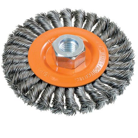 Wide Knotted Wire Wheel Brush, 4-1/2" Dia., 0.02" Fill, 5/8"-11 Arbor, Steel
