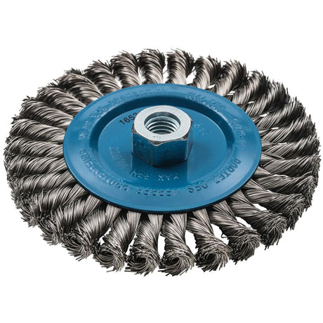 Wide Knotted Wire Wheel Brush, 6" Dia., 0.02" Fill, 5/8"-11 Arbor, Aluminum/Stainless Steel