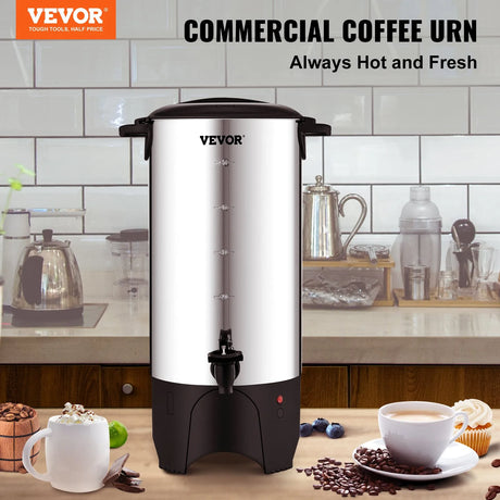 VEVOR Commercial Coffee Urn, 50 Cups Stainless Steel Large Coffee Dispenser, 1000W 110V Electric Coffee Maker Urn For Quick Brewing, Hot Water Urn with Detachable Power Cord for Easy Cleaning, Silver VEVOR