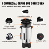 VEVOR Commercial Coffee Urn, 50 Cups Stainless Steel Large Coffee Dispenser, 1000W 110V Electric Coffee Maker Urn For Quick Brewing, Hot Water Urn with Detachable Power Cord for Easy Cleaning, Silver VEVOR