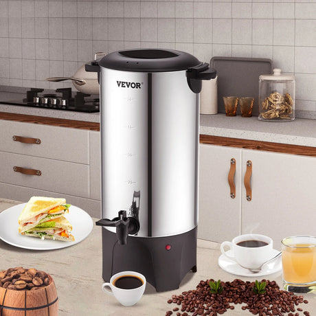 VEVOR Commercial Coffee Urn, 50 Cups Stainless Steel Large Coffee Dispenser, 1000W 110V Electric Coffee Maker Urn For Quick Brewing, Hot Water Urn with Detachable Power Cord for Easy Cleaning, Silver VEVOR