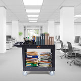 VEVOR Utility Service Cart, 2 Shelf 550LBS Heavy Duty Plastic Rolling Utility Cart with Swivel Wheels, Medium Lipped Shelf, Ergonomic Storage Handle for Warehouse/Garage/Cleaning/Office VEVOR