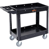 VEVOR Utility Service Cart, 2 Shelf 550LBS Heavy Duty Plastic Rolling Utility Cart with Swivel Wheels, Medium Lipped Shelf, Ergonomic Storage Handle for Warehouse/Garage/Cleaning/Office VEVOR