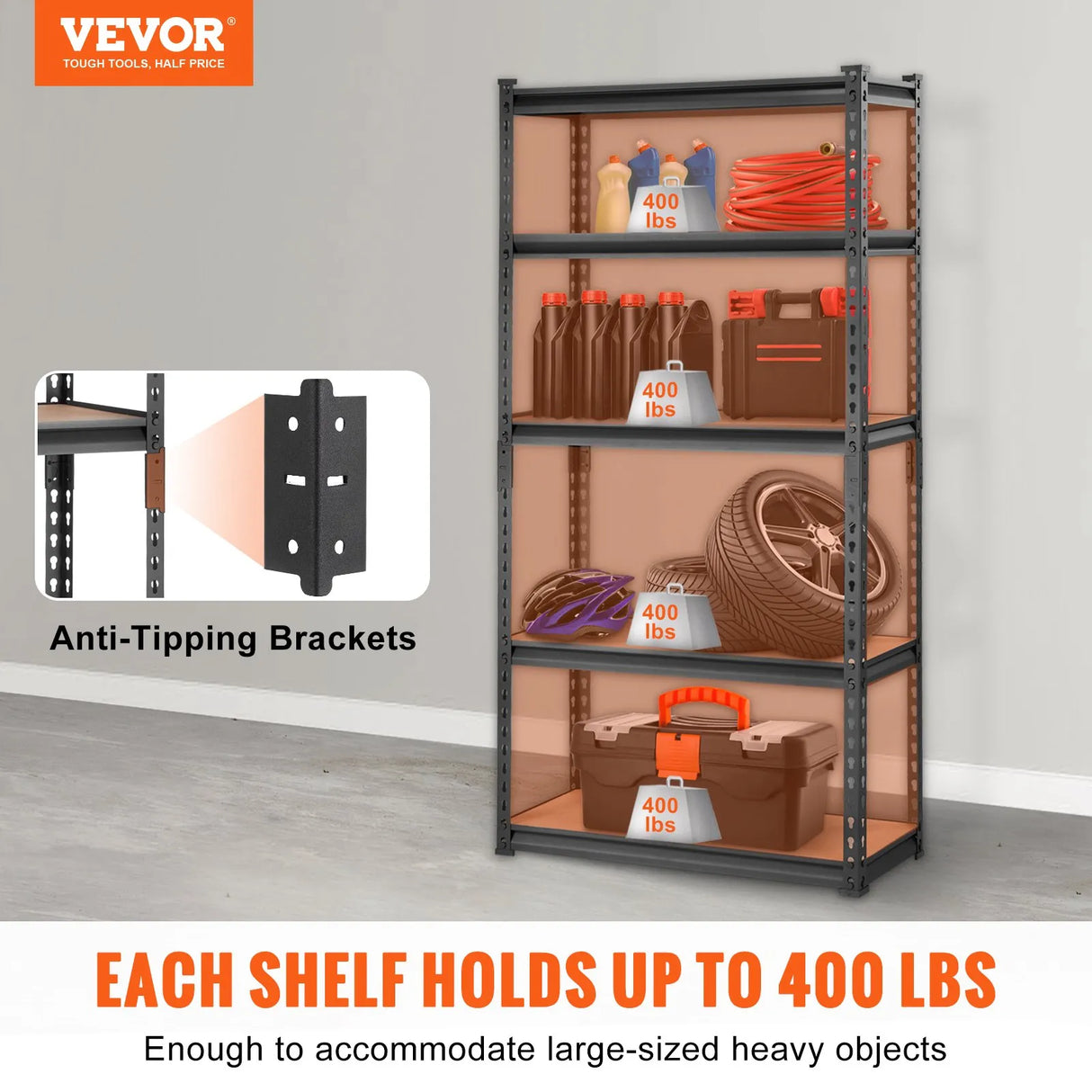 VEVOR Storage Shelving Unit, 5-Tier Adjustable, 2000 lbs Capacity, Heavy Duty Garage Shelves Metal Organizer Utility Rack, Black, 30" L x 12" W x 60" H for Kitchen Pantry Basement Bathroom Laundry VEVOR
