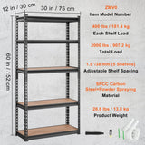 VEVOR Storage Shelving Unit, 5-Tier Adjustable, 2000 lbs Capacity, Heavy Duty Garage Shelves Metal Organizer Utility Rack, Black, 30" L x 12" W x 60" H for Kitchen Pantry Basement Bathroom Laundry VEVOR