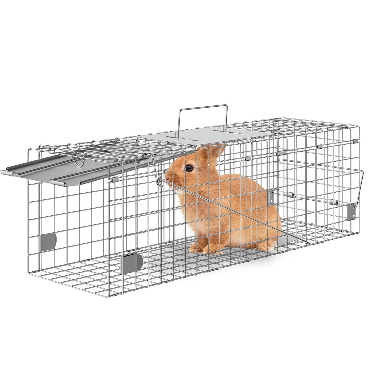 VEVOR Live Animal Cage Trap, 24" x 8" x 8" Humane Cat Trap Galvanized Iron, Folding Animal Trap with Handle for Rabbits, Stray Cats, Squirrels, Raccoons, Groundhogs and Opossums VEVOR