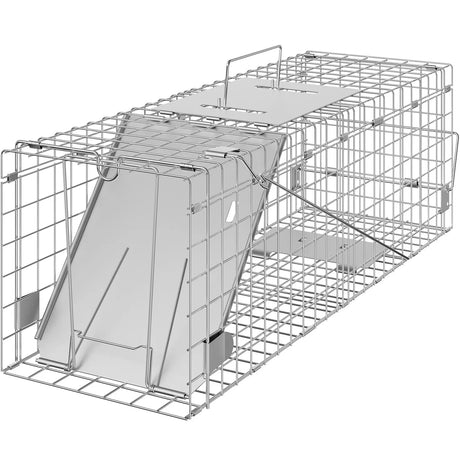 VEVOR Live Animal Cage Trap, 24" x 8" x 8" Humane Cat Trap Galvanized Iron, Folding Animal Trap with Handle for Rabbits, Stray Cats, Squirrels, Raccoons, Groundhogs and Opossums VEVOR