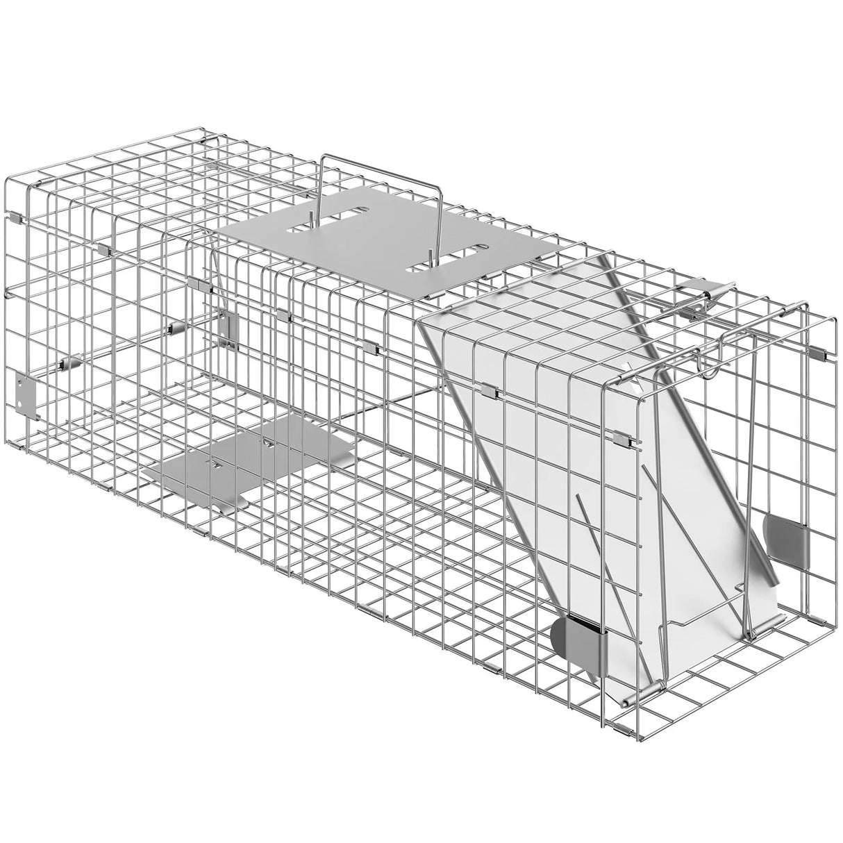 VEVOR Live Animal Cage Trap, 24" x 8" x 8" Humane Cat Trap Galvanized Iron, Folding Animal Trap with Handle for Rabbits, Stray Cats, Squirrels, Raccoons, Groundhogs and Opossums VEVOR